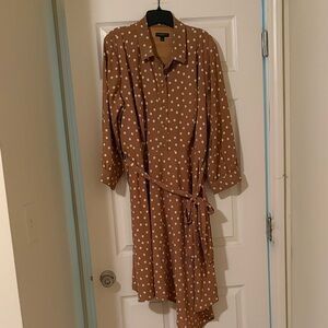 Lane Bryant Tan Asymmetrical Polka Dot Dress
